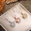 Exquisite Double Heart Titanium Necklace with Cubic Zirconia for Women - Elegant and Simple Clavicle Chain Choker Jewelry