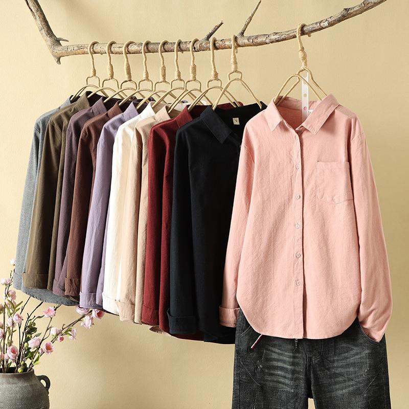1116 simple style solid color lapel polished cotton long-sleeved shirt women's autumn and winter new versatile thickened bottoming shirt