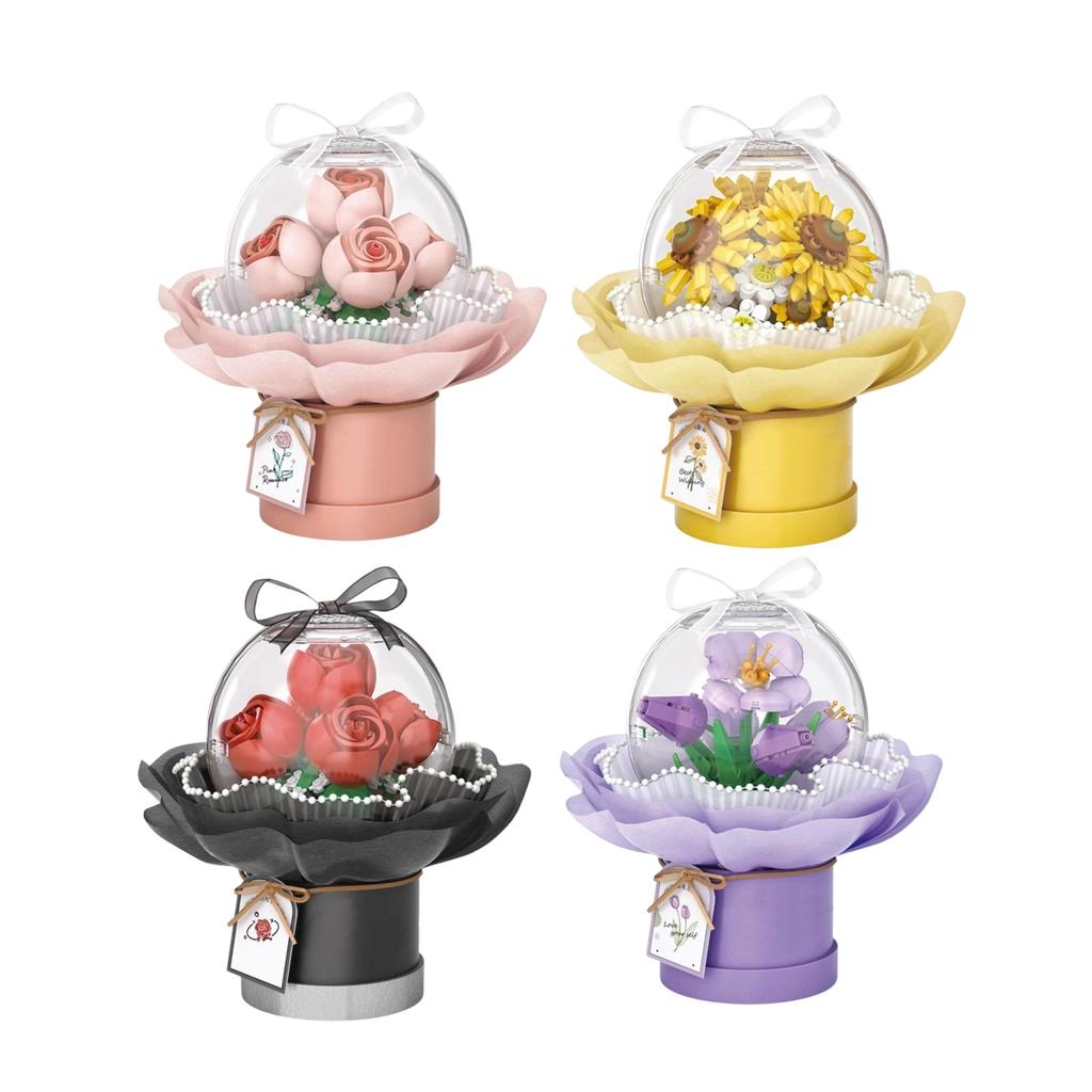 Diy Hand-assembled Flower Buildingblocks With Small Pieces, Everlasting Hand-held Flower Toys