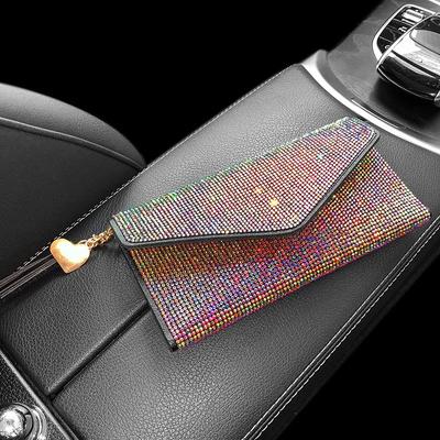 Bling Crystal Auto Accessories Porte-immatriculation et assurance de voiture Organisateur de boîte à gants de véhicule Porte-documents de permis de conduire