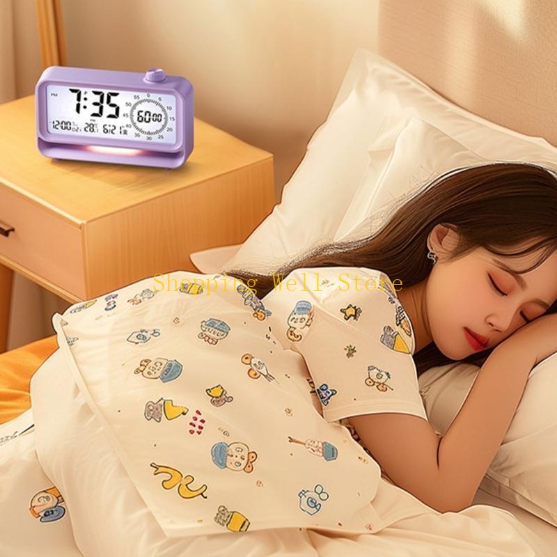 KX4B Educational Alarm Clock with 60 Minutes Visual Timers LCD Display Rechargeable Nightlight for Kids Time Management Tool