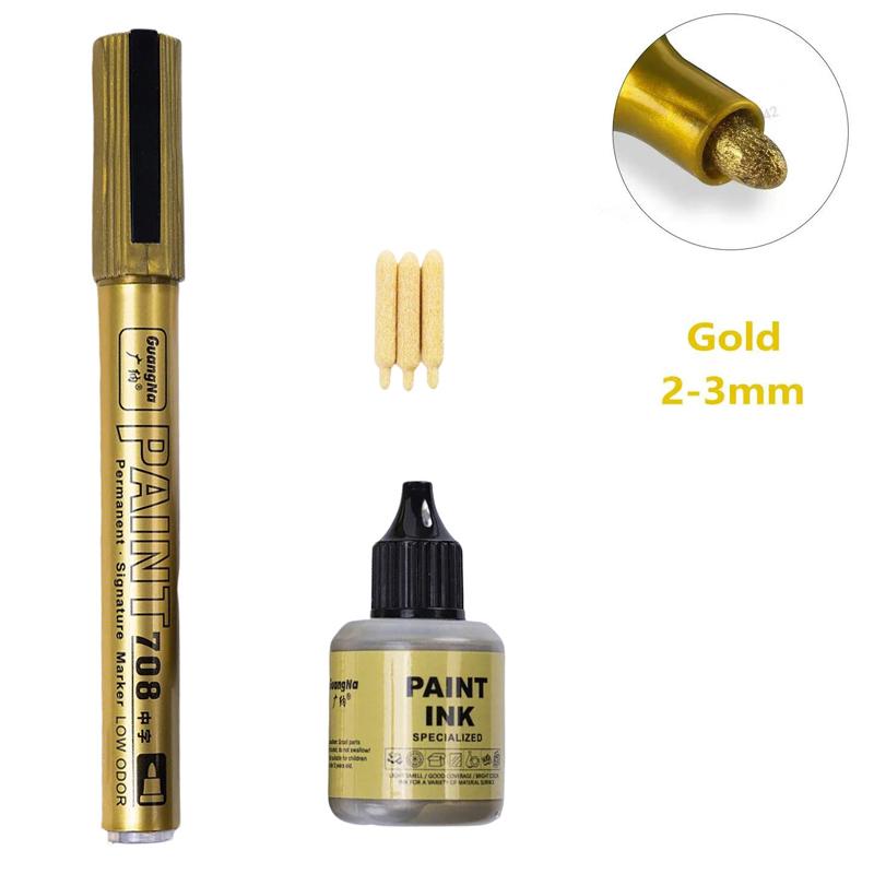 

Permanent Paint Marker Pens with Ink Set Gold Silver White 2mm Art Markers Tire Tread Rubber Fabric Metal Metallic Markers Pens