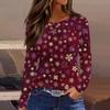 Women's Fashion Casual Slit Hem Round Neck Long Sleeve Loose Christmas Printed T-Shirt Ladies Top