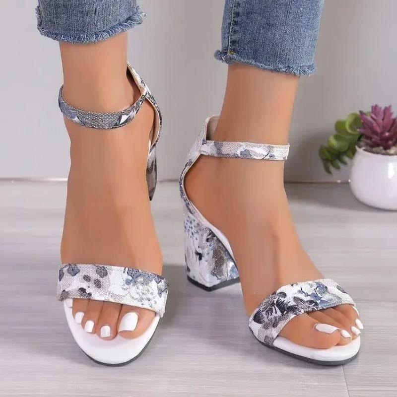 Nové 2024 Módní Čtvercové Silné Vysoké Podpatky Sandály Boty pro Ženy Dámské Peep Toe Lodičky Dámské Kotníkový Pásek Platformové Boty Velikost 43