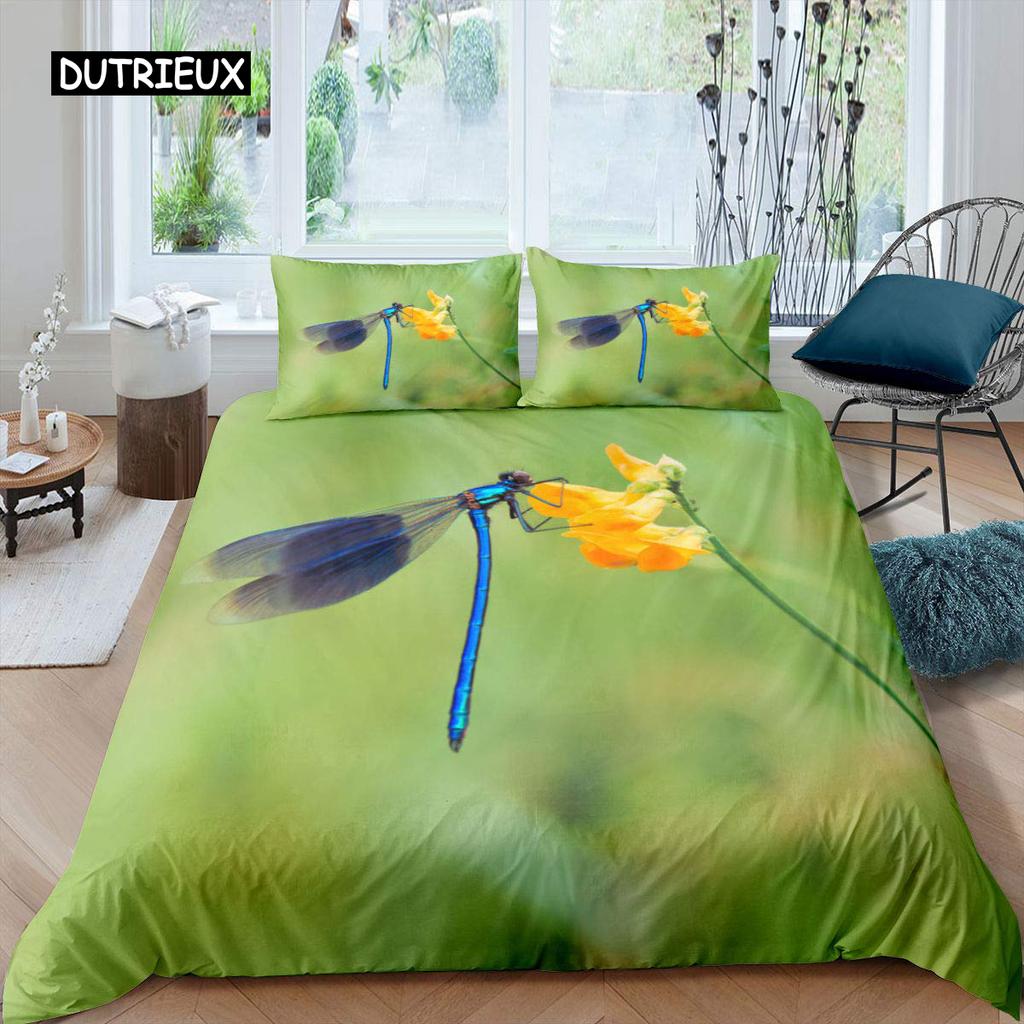 Dragonfly Duvet Cover Set King Size Colorful Wing Bedding Set for Kids Teens Adult Forset Wild Animal Theme 2/3pcs Quilt Cover
