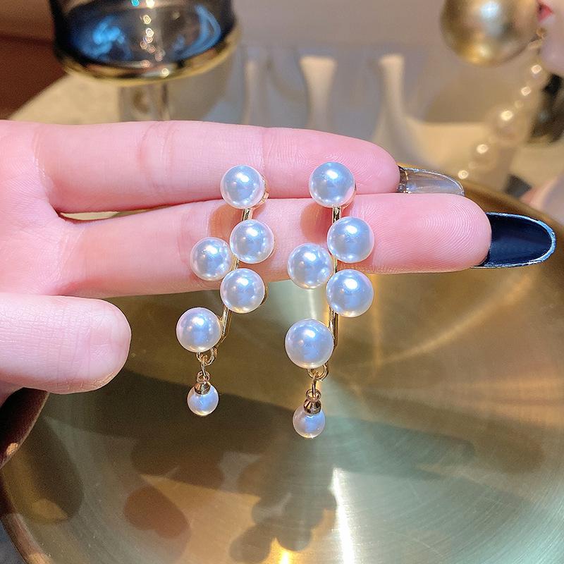 Korean Luxury 925 Sterling Silver Beaded Dangle Earrings