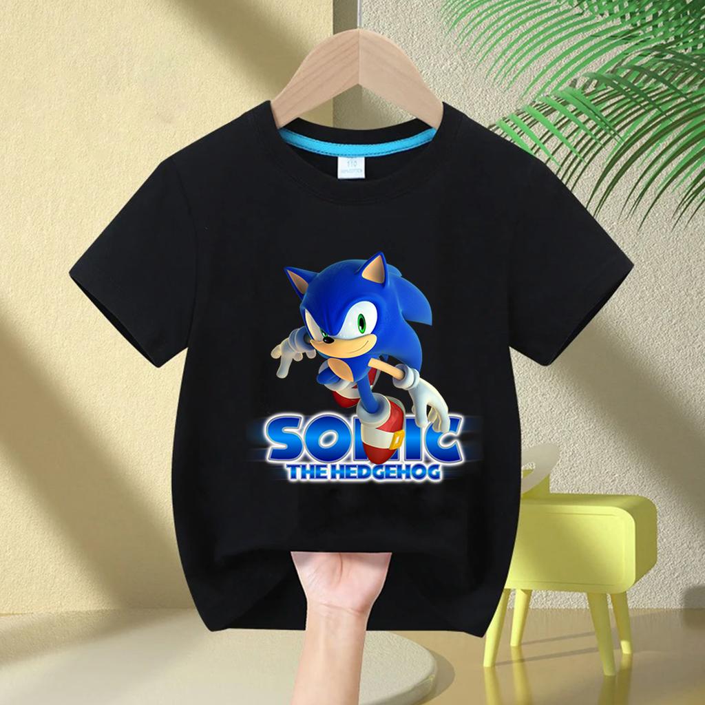 Summer Cartoon Tops Cotton Tees Clothing Daily Fashion Streetwear Movie Sonic The Hedgehog Summer Kid's Print T-Shirt
