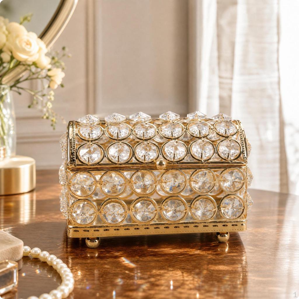 Elegant Crystal Decorative Storage Box | Raised Rounded Feet, Front Closure Mechanism, Glass Jewelry