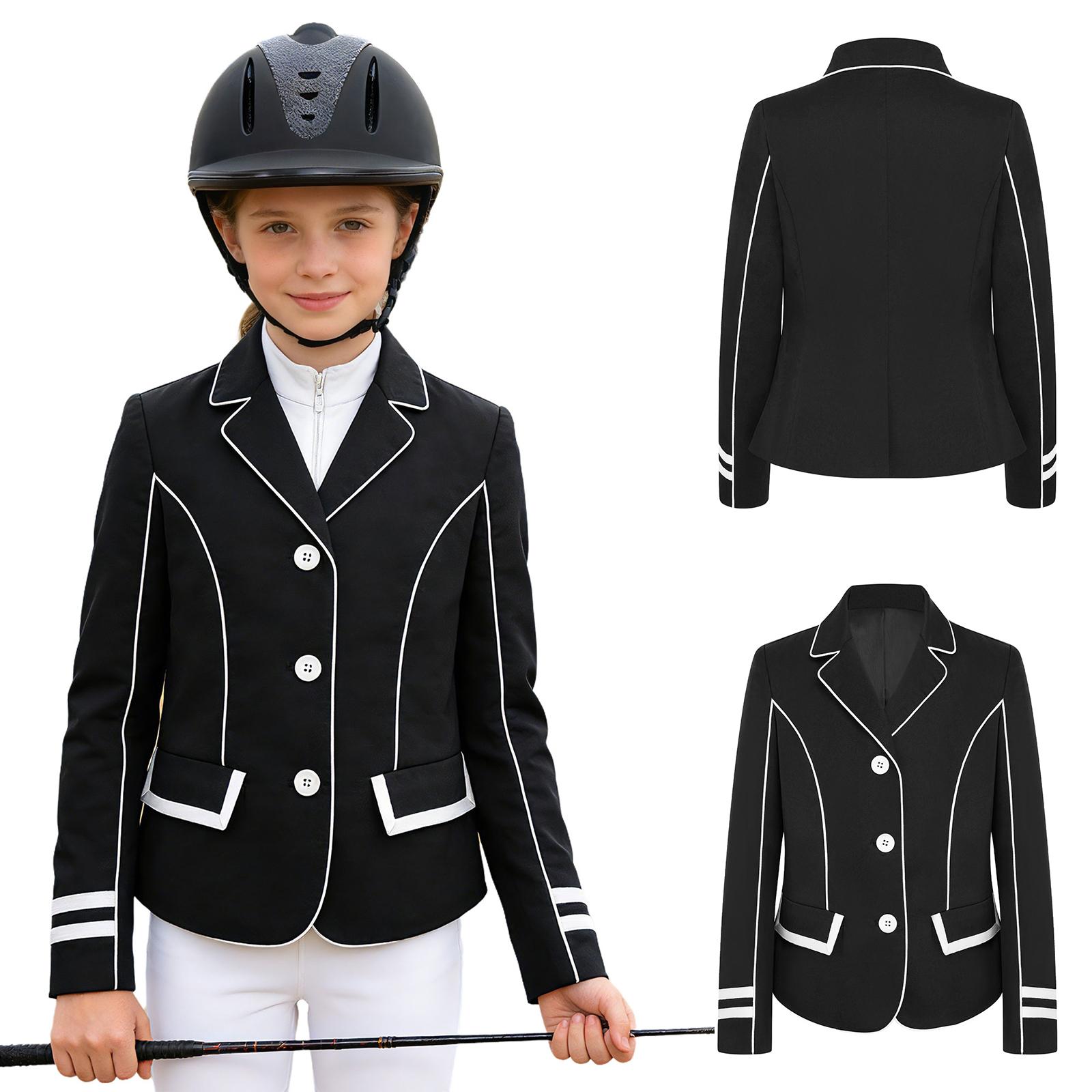 

Versatile Kids Girls Outerwear Blazer: Button Front with Lapel Collar & Contrast Trim, Perfect for School or Special Events 3-4 Years