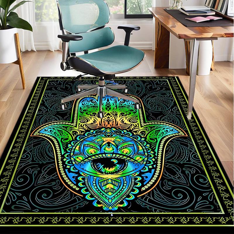 Colorful Hamsa Mandala Pattern Office Rug Chair Mat, Entryway Carpet, Suitable for Front Door, Bedroom, Living Room, Desk, Holiday Gift