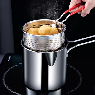 Deep Frying Pot Small Deep Fryer Stainless Steel Frying Pot for French Fries Chicken with Strainer Basket Cooking Pans Kitchen