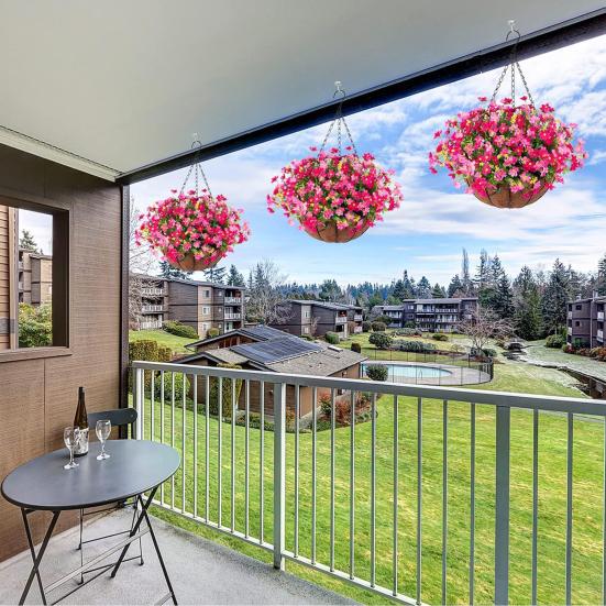 Yousheng Artificial Hanging Flowers Basket UV Resistant Outdoor Fake Hanging Plants Colorful Faux Silk Flowers Eucalyptus In Basket for Porch Patio