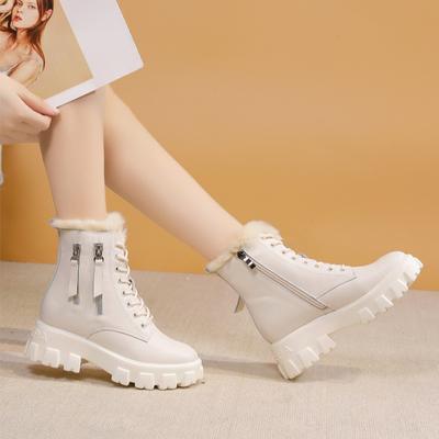 Botas de Neve Chunky com Plataforma Femininas de Inverno Com Zíper Botinhas Quentes de Cadarço no Tornozelo Com Forro de Pelo Conforto Antiderrapante Botas de Combate para Caminhada Sapatos para Mulheres