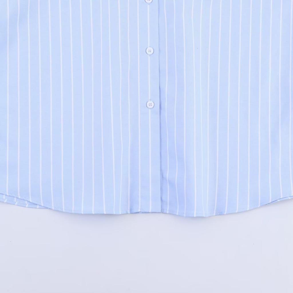 European and American Style, New Women's Clothing, Foreign Style, Fashionable Bubble Sleeve Striped Shirt 2126845