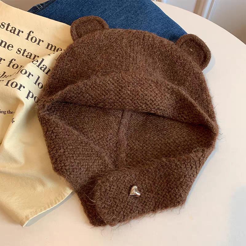 Cozy Knit Bear-Ear Lei Feng Hat - Cute & Versatile Ear Protection for Autumn/Winter