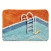 Soft Tufted Door Mat with Swimming Pool Design Vibrant Green and Multicolor, Polyester Blend, Hand Washable Area Mat for Bedroom, Kitchen, Bathroom