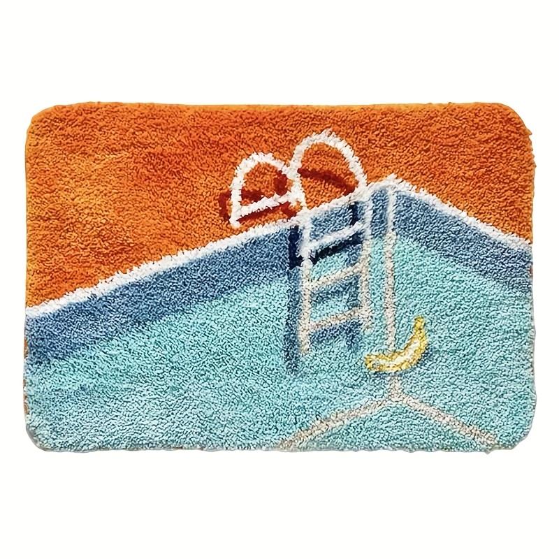 Soft Tufted Door Mat with Swimming Pool Design Vibrant Green and Multicolor, Polyester Blend, Hand Washable Area Mat for Bedroom, Kitchen, Bathroom