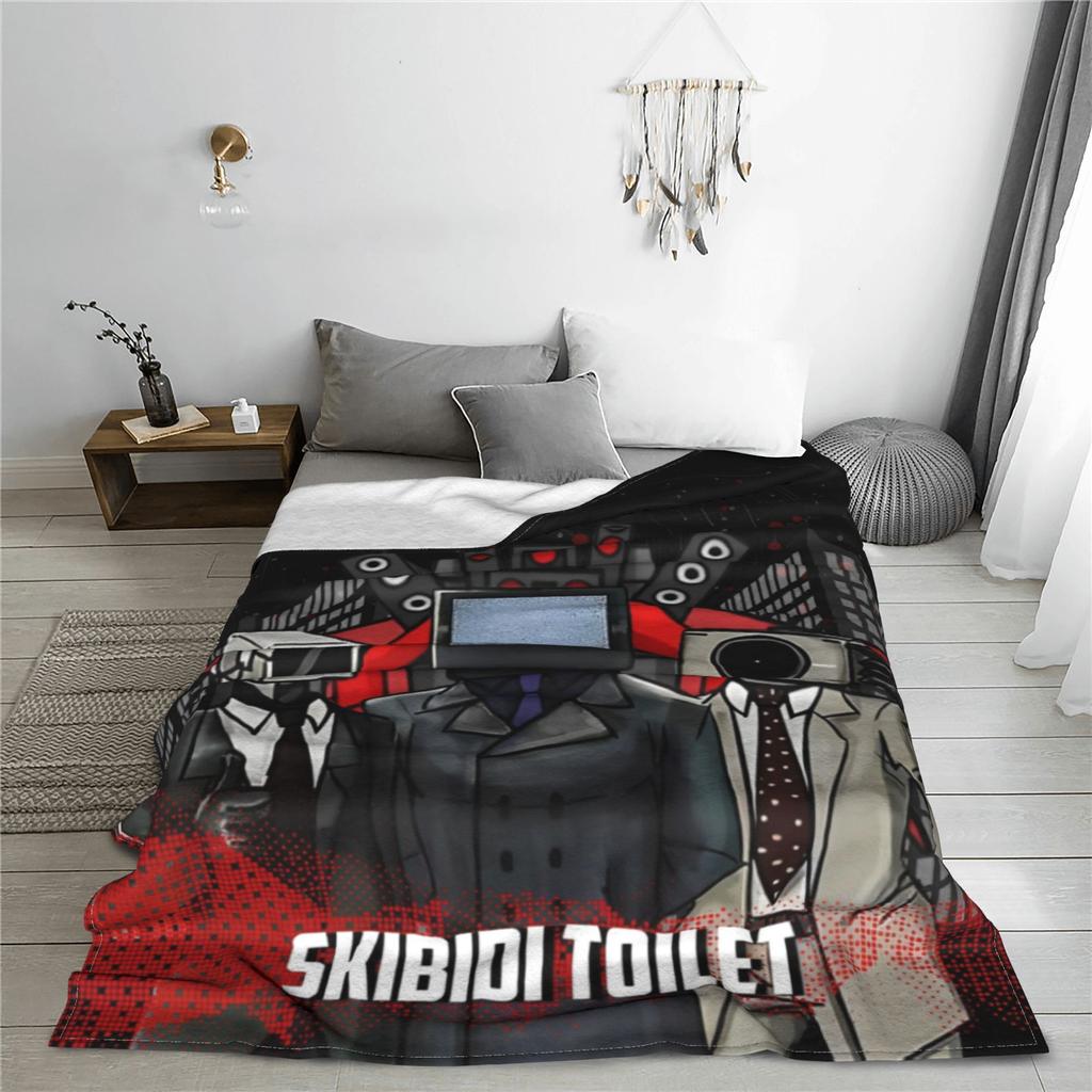 Skibidi Toilet Speakerman Cameraman Fleece Blankets TVman Humor Awesome Throw Blankets for Home 150*125cm Quilt Ultra-Soft