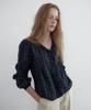 TOAVE Cross Ruffle V-Neck Blouse (Check Navy)