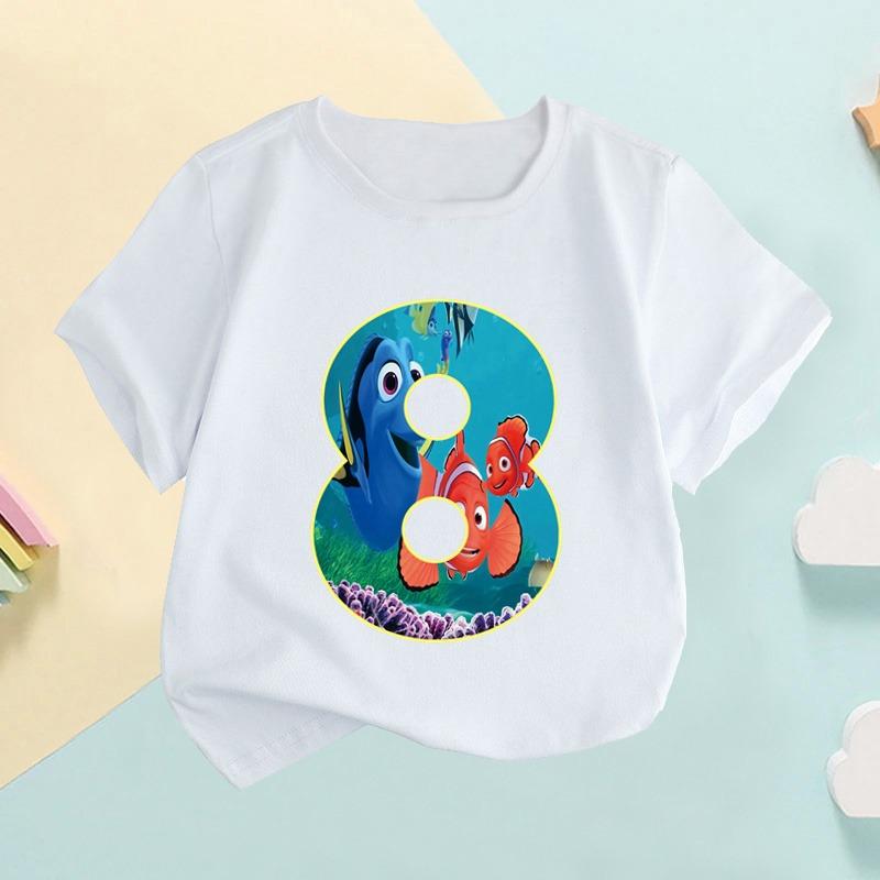 Finding Nemo Dory Cute Fish Number Print Kids T shirt Girls Clothes 1 2 3 4 5 6 7 8 9 Years Birthday Baby Boys T-Shirts,HKP2759