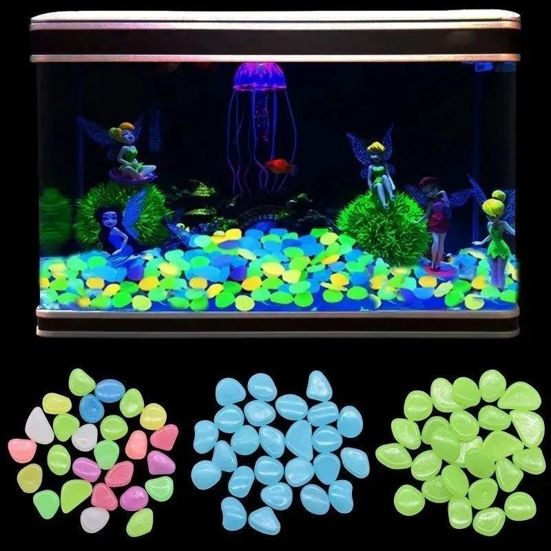 100pcs Luminous Stones Glow In Dark Pebbles Stone Night Sand Stone for Garden Yard Outdoor Path Lawn Fish Tank Aquarium Decor