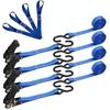 Gaoxin Lashing Belts, Ratchet Type Tie-Down Belts, Set of 4, 4m Ratchet Type, Blue Securement Bands, 800kg Breaking Load Capacity, 2.5cm Lashing Width