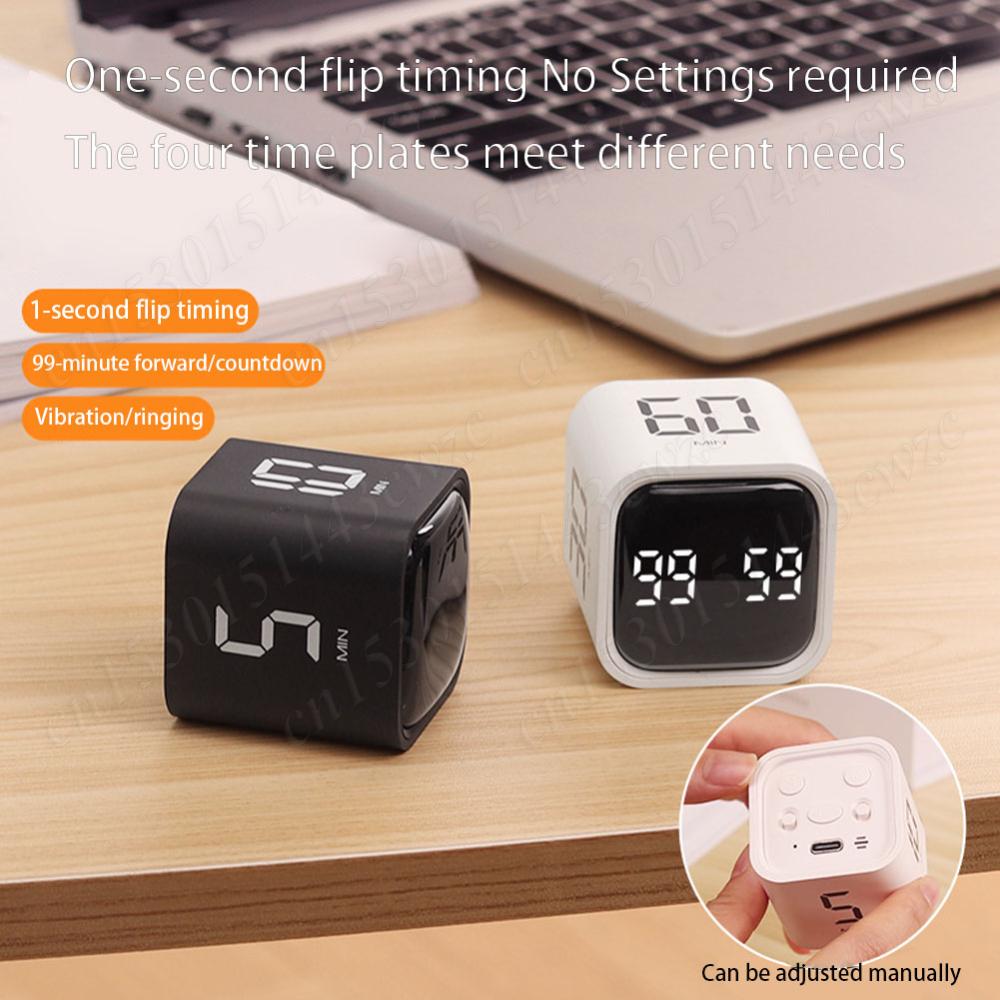 Cube Digital Timer LED Display Gravity Sensor Multi-Function Dual Modes Electronic Alarm Clock 5/10/30/60 Minute Settings Timer