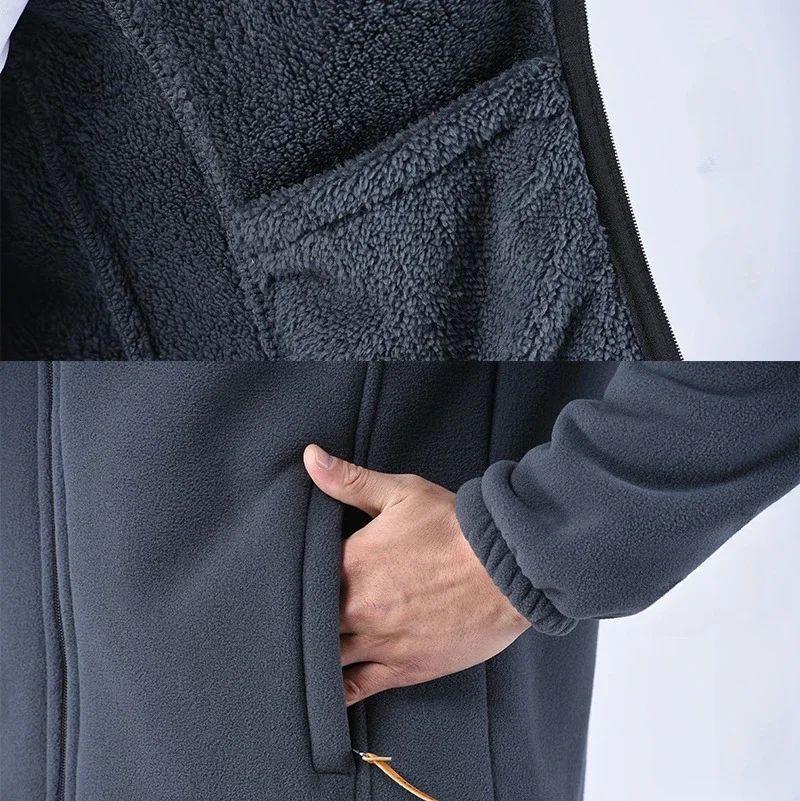 Men's Jacket Winter Fleece Thick Jacket Outdoor Warm Middle Layer Lamb Fleece Cardigan