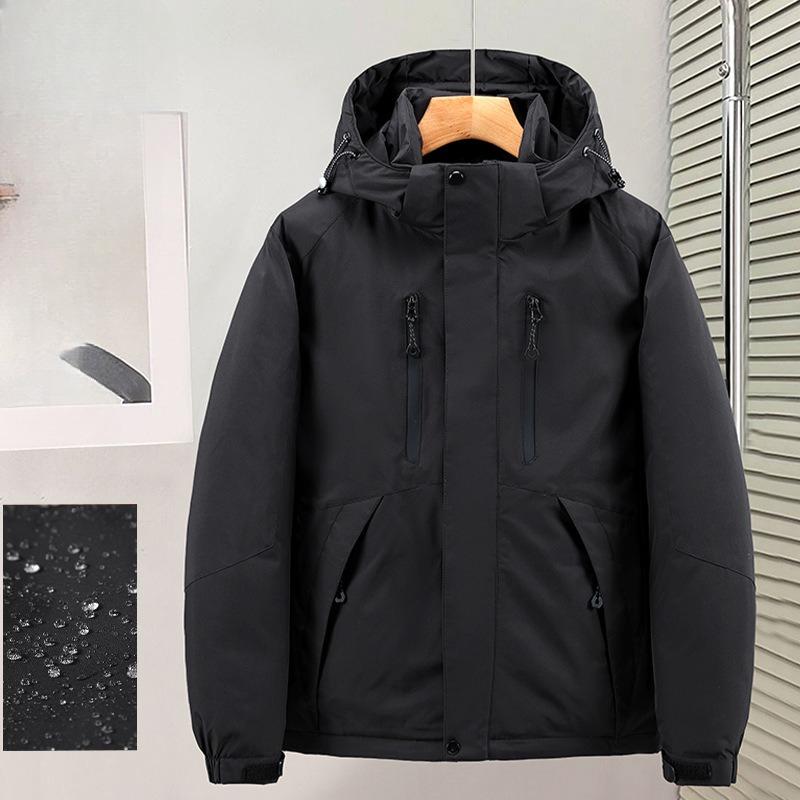 Men's Hooded Rain and Cold Resistant Winter Jacket Thickened Warm Lightweight Casual Loose Comfortable Cotton Jacket Punching Jacket