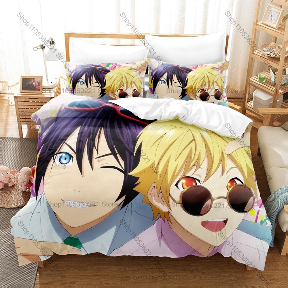 Cool Anime Fantasy Style Duvet Cover + 2 Pillowcases, Noragami Stray God Printed Bedding Set Soft Material Holiday Birthday Gift