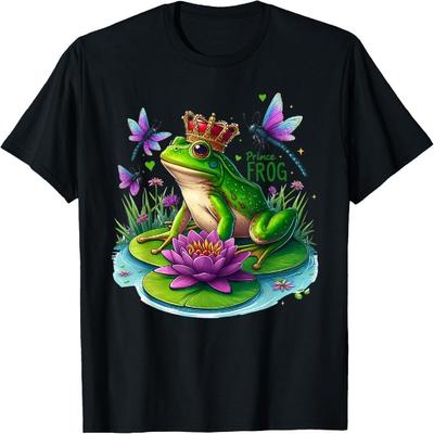 Schattige Prins Kikker Op Waterlelieblad Libel Kikker Liefhebbers T-shirt