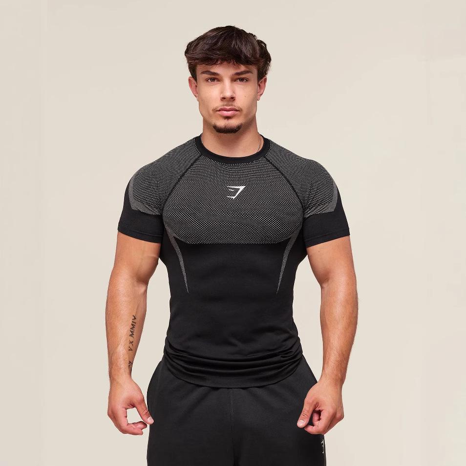 GYMSHARK Herr Quick-Dry Andningsbar Kompressionströja, Kortärmad Muskellinje T-shirt