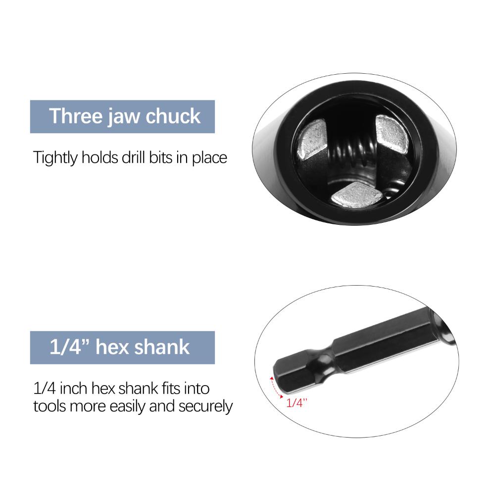 3PCS Tool Adapter Converter Quick Change 0.3-6.5mm 1/4" Hex Shank 0.3-3.6mm Keyless Drill Chuck