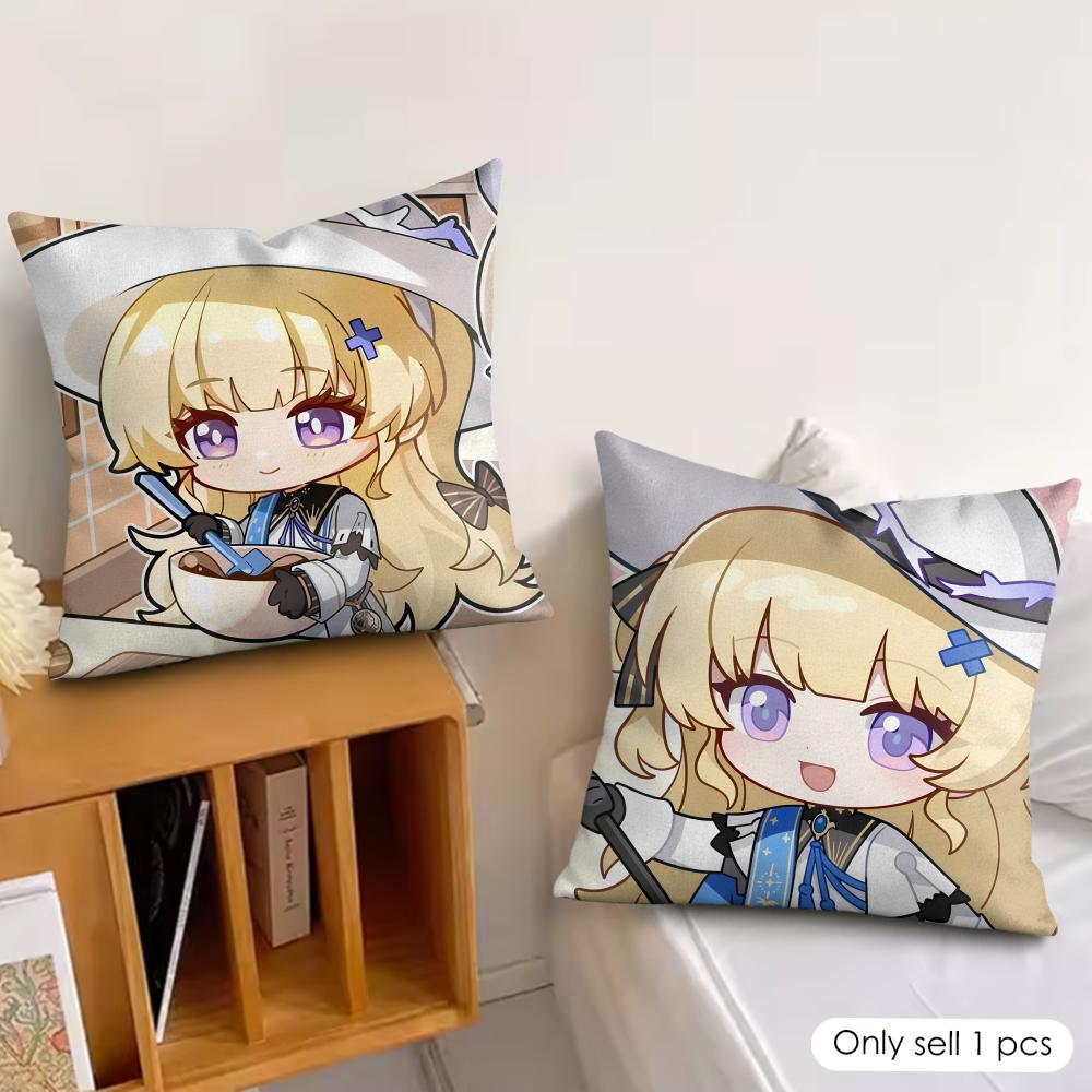 Phoebe cute wuthering waves Cushion Cover Silky Short Plush Invisible Zipper Dustproof Sofa Pillow Case for Home Decor