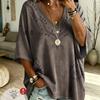 [T-shirt Scollo a V Taglie Forti] T-shirt da Donna Scollo a V Stile Etnico Taglie Forti, Trendy Regalo per Top Casual Taglie Forti