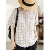 DIMANAF 2026 Plus Size Summer Women Blouse Shirts Tunic Oversize Loose Casual Cotton Lady Tops Vintage Plaid