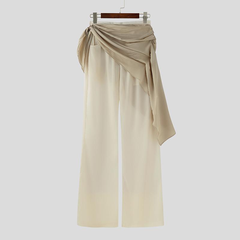 

INCERUN Мужские пэчворк талия сетка прозрачные брюки XL абрикосовый