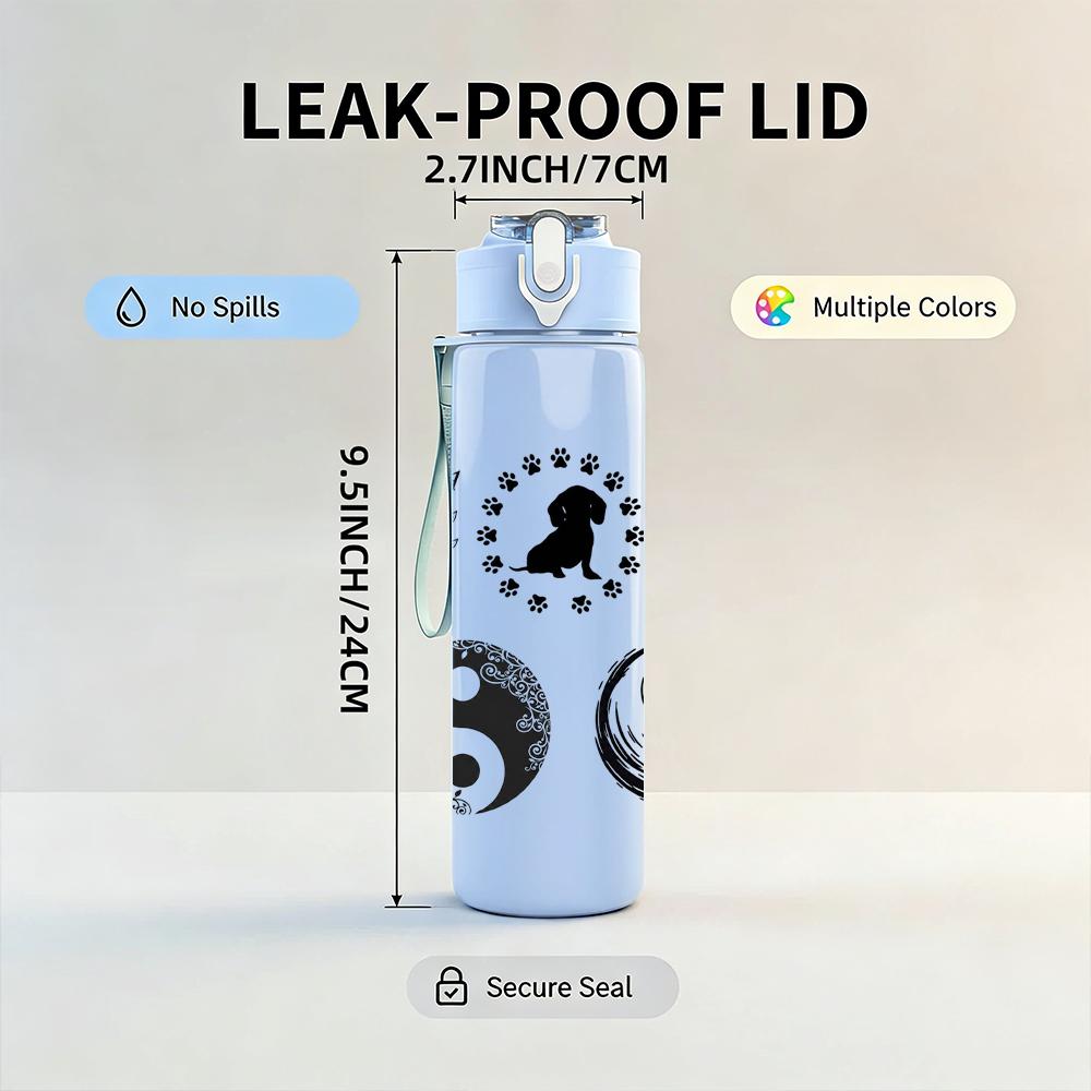 1PC Paw Yin Yang Symbol Graphic,750ml Color Plastic Sports Water Bottle,Leakproof Flip Straw Lid,Suitable for Sports Office Home Use