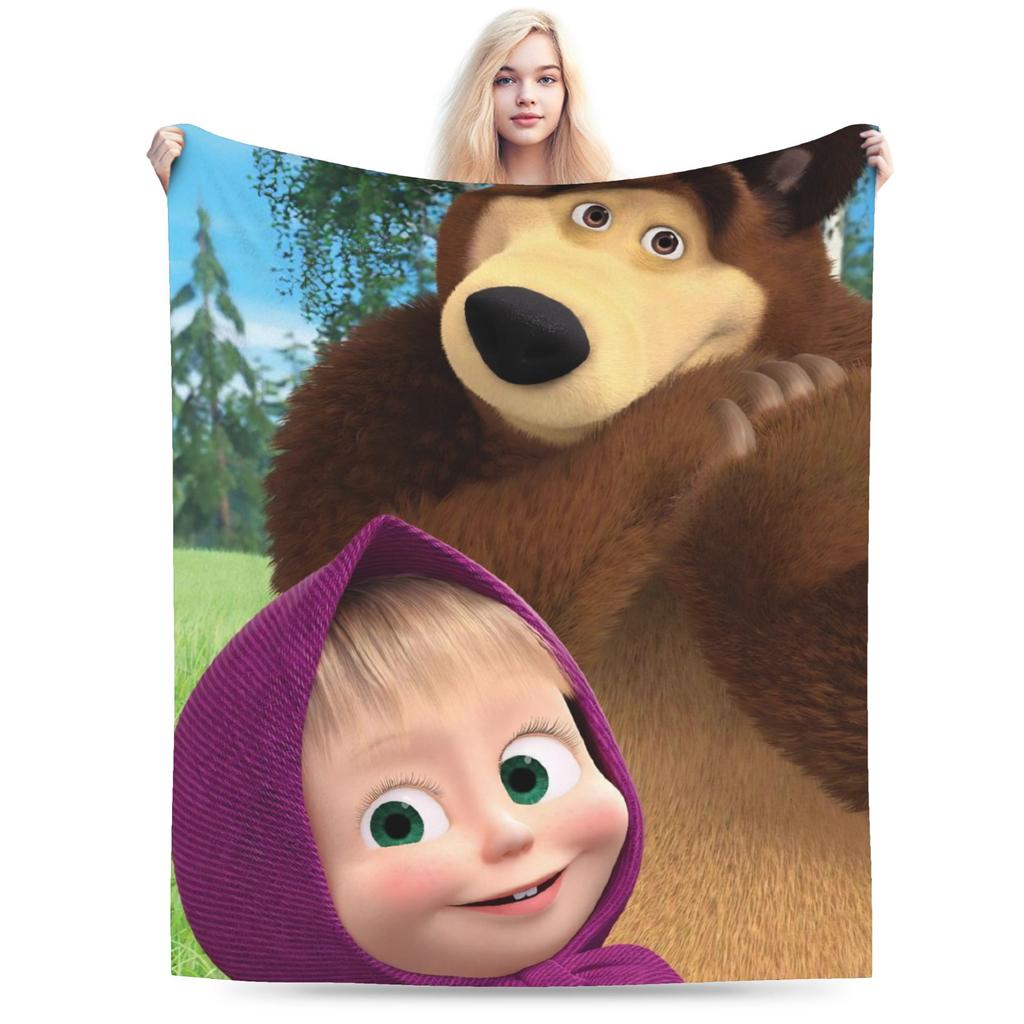 Coperta M-Masha e Orso Morbida Novità Peluche Biancheria da Letto Plaid Per Bambine Bambini Esterno Flanella Copriletto Coperta da Letto