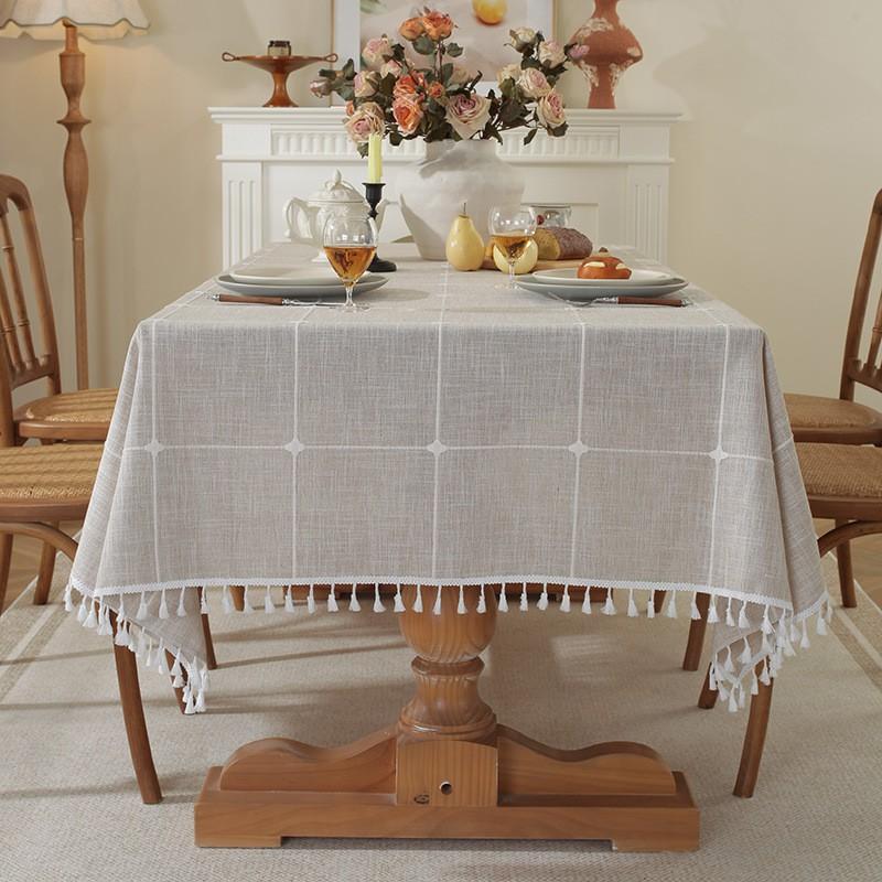 Nordic Style Cotton Linen Tablecloth With Fringe Tassels Woven Stripe Rectangular Dining Table Cover Christmas Home