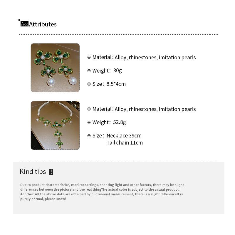Vintage Long Flower Zircon Necklace Earrings For Women Green Crystal Earrings Banquet Weddings Zircon Sets