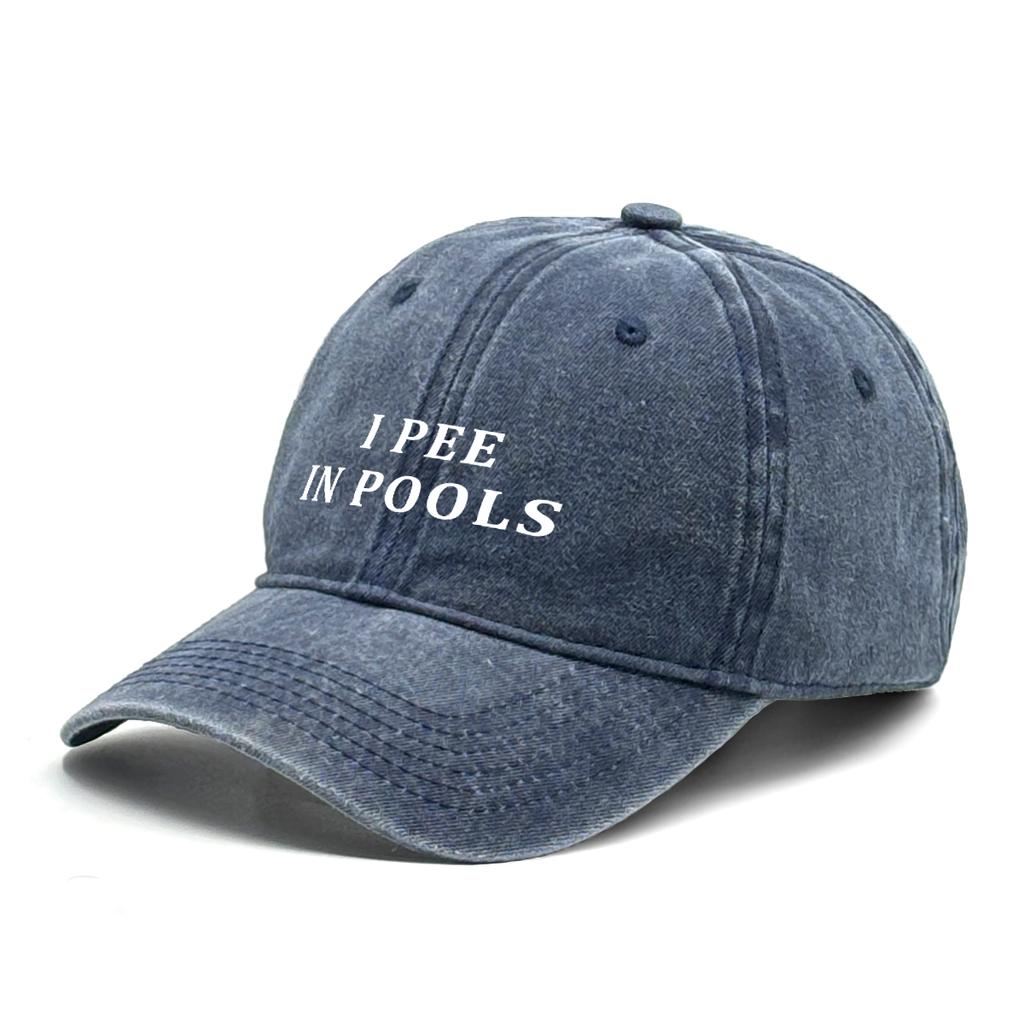White I PEE IN POOLS Printed Baseball Cap Adjustable Trendy Snapback Hat Lightweight Unisex Sun Hat for Casual Hiking
