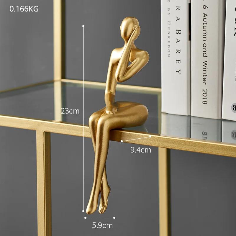 Goldene Heimdeko Denker Statuen Bücherregal Skulptur Dekorationen für Wohnzimmer Moderne Figuren Regal Tisch Schreibtisch Dekor
