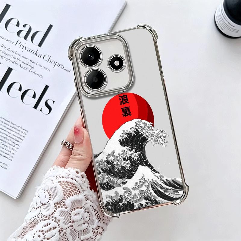 Japanese Wave Kanagawa Surfing Plating Phone Case For Xiaomi Redmi Note 14 15 Pro Plus 13 12 11 11S 11T 10 9S 9 5G Anti-Fall Air