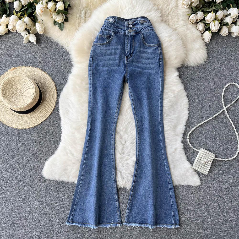 

Слегка расклешенные прямые джинсы RUGOD, новый дизайн, весна-лето 2022, узкие брюки с высокой талией и грубым подолом