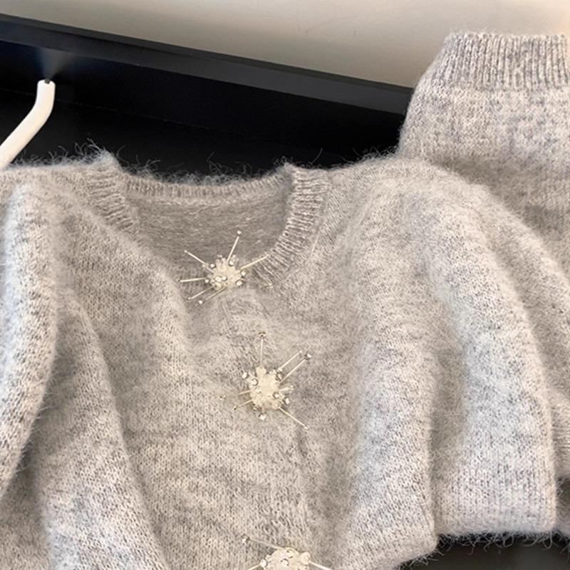 Cardigan sweater women's autumn soft waxy mohair knitted sweater loose top