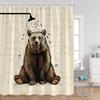 Funny Bear Shower Curtains Bathing Bear Wooden Plank Pattern Fabric Bathroom Decor Bear Silouette Rustic Bath Curtain with Hooks