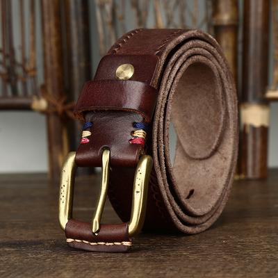 3.8CM High Quality Belt Men's Genuine Leather Top Layer Pure Cowhide Brass Buckle Jeans Vintage Strap Male Jeans for Man Luxury