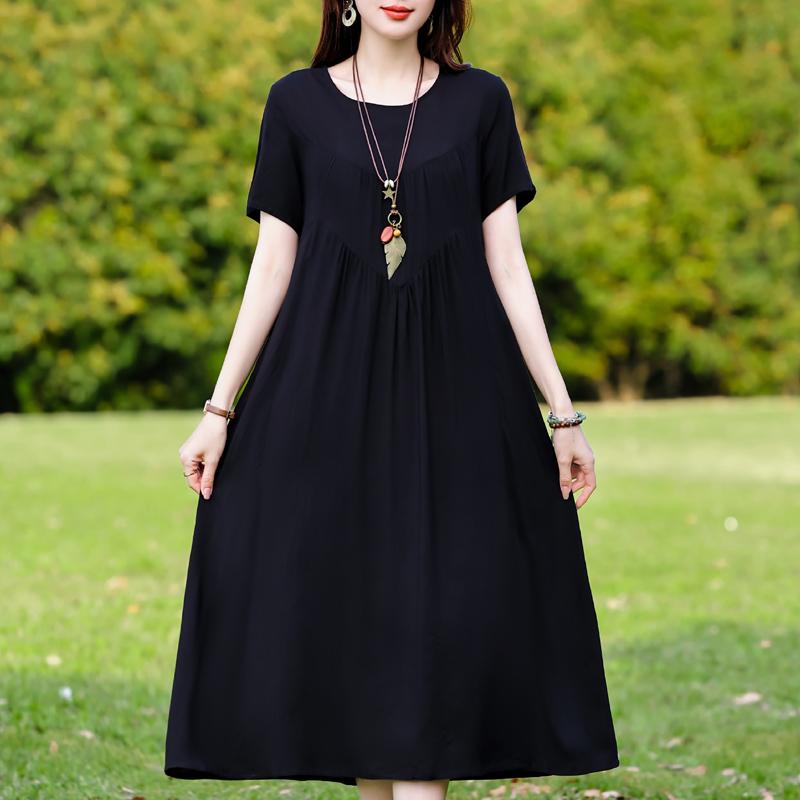 Plus Size Elegant Women's Summer Dress Vintage Clothes Short Sleeve Loose Long Dresses