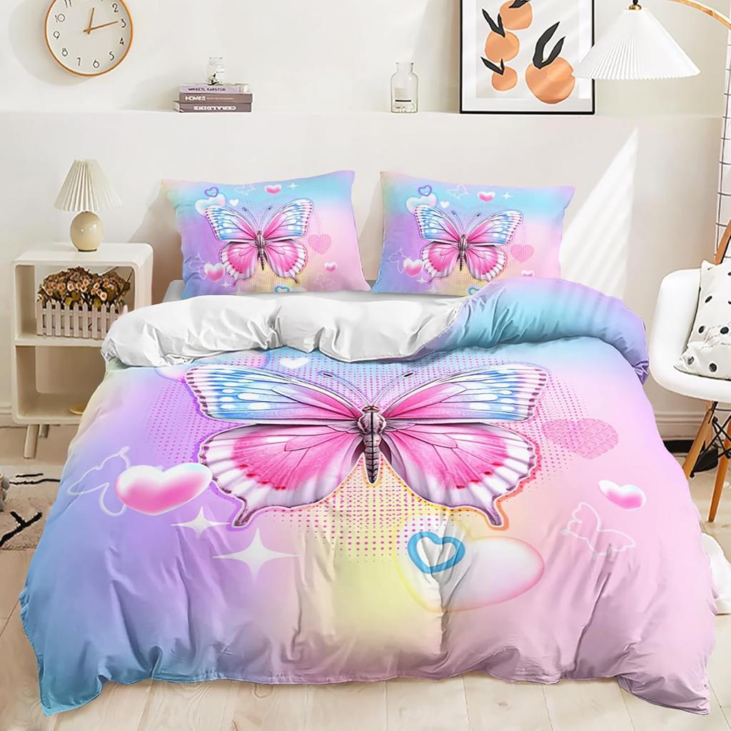Butterfly Duvet Cover Queen King Size Flower Comforter Cover Set Butterflies Print Girl Butterfly Floral Bedding Set 3 Pcs